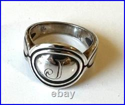 Retired James Avery Sterling Silver Oval J Signet Ring Size 5.75