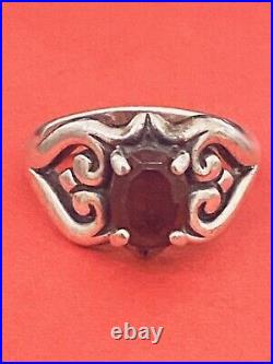 Retired James Avery Sterling Silver Scrolled Heart Garnet Ring Size 6