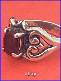 Retired James Avery Sterling Silver Scrolled Heart Garnet Ring Size 6