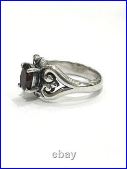 Retired James Avery Sterling Silver Scrolled Heart Garnet Ring Size 8