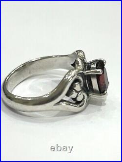 Retired James Avery Sterling Silver Scrolled Heart Garnet Ring Size 8
