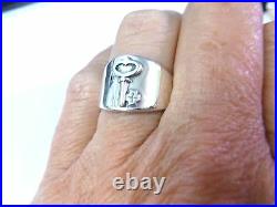 Retired James Avery Vintage Wide Tapering Band Ring with Key Sterling Silver