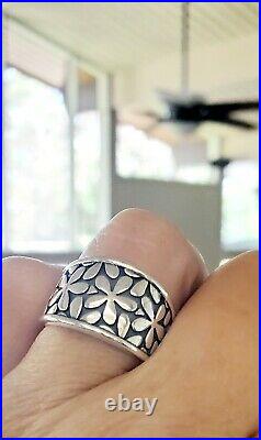 Retired James Avery Wide Flower Band Ring Tapers in Back SO CUTE! Sz 7