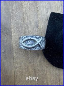 Retired James Avery Wide Ichthus Fish Christian Textured Band Ring Heavy Sz 12.5