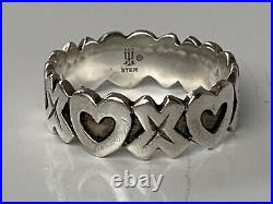 Retired James Avery XO Heart Ring Hugs and Kisses Size 8