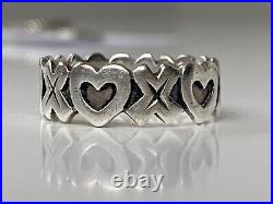 Retired James Avery XO Heart Ring Hugs and Kisses Size 8