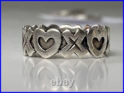 Retired James Avery XO Heart Ring Hugs and Kisses Size 8