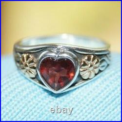 Retired & RARE James Avery GARNET HEART WITH 14k FLOWERS Ring Size 5.25