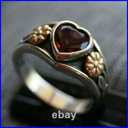 Retired & RARE James Avery GARNET HEART WITH 14k FLOWERS Ring Size 5.25