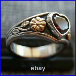 Retired & RARE James Avery GARNET HEART WITH 14k FLOWERS Ring Size 5.25