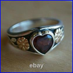 Retired & RARE James Avery GARNET HEART WITH 14k FLOWERS Ring Size 5.25