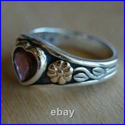 Retired & RARE James Avery GARNET HEART WITH 14k FLOWERS Ring Size 5.25