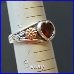 Retired & RARE James Avery GARNET HEART WITH 14k FLOWERS Ring Size 5.25