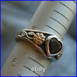 Retired & RARE James Avery GARNET HEART WITH 14k FLOWERS Ring Size 5.25