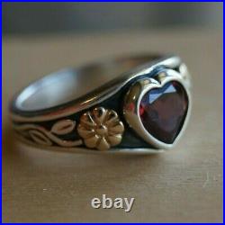 Retired & RARE James Avery GARNET HEART WITH 14k FLOWERS Ring Size 5.25