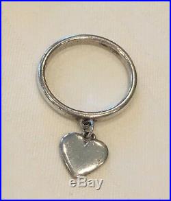 Retired Vintage James Avery Heart Dangle Charm Ring Sterling Silver Size 8 Love