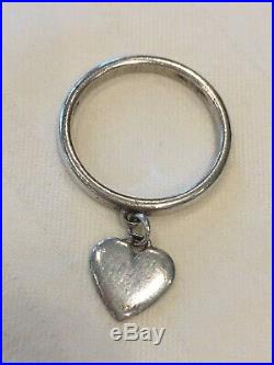 Retired Vintage James Avery Heart Dangle Charm Ring Sterling Silver Size 8 Love