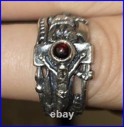 Retired Vintage James Avery Martin Luther Sterling Silver & Garnet Ring Size 9