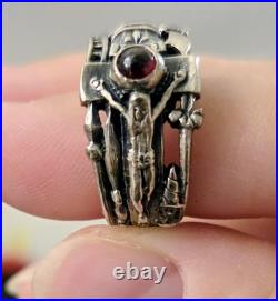 Retired Vintage James Avery Martin Luther Sterling Silver & Garnet Ring Size 9
