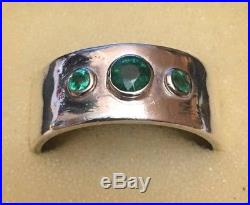 Retired and Rare James Avery Sterling Silver 3 Emerald Stone Ring Size 10.5