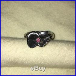 STUNNING! Retired RARE James Avery Flower Pansy Blossom Ring With Pink Sapphire