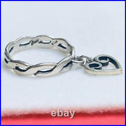 Size 6.5 James Avery Retired Sterling Silver 925 Heart Charm Braided Dangle Ring