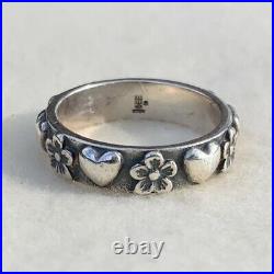 Size 7.5 James Avery Sterling Silver 925 Valentines Hearts and Flowers Band Ring