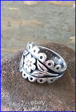 Size 7 Retired James Avery Flower Wide Band Ornate Ring SO PRETTY
