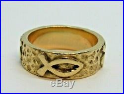 Very Rare Retired James Avery 14K Chi Rho Christian Symbol and Ichthus Fish Ring