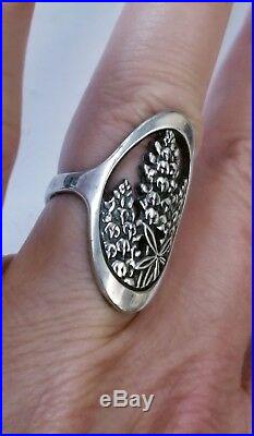 Very Rare Retired James Avery Silver Bluebonnet Oval Ring Size 7 GORGEOUS