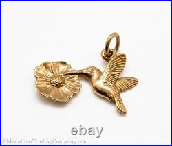 Vintage 14k Yellow Gold James Avery Hummingbird Flower Charm Box Bag Closed Ring