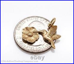 Vintage 14k Yellow Gold James Avery Hummingbird Flower Charm Box Bag Closed Ring