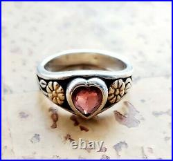 Vintage James Avery Red Garnet Heart 14kt Flower. 925 Ring with JA Box! Sz 6.5