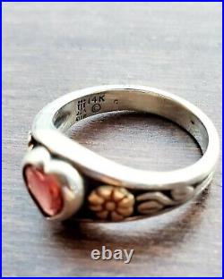 Vintage James Avery Red Garnet Heart 14kt Flower. 925 Ring with JA Box! Sz 6.5