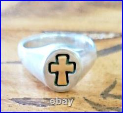 Vintage James Avery Retired Gold Cross Center Sterling Silver Ring Size 8