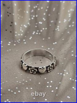 Vintage James Avery Retired Sterling Silver Hearts & Flowers Ring Size 7