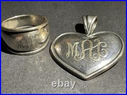 Vintage James Avery Silver Heart Pendant and Ring size 9 Monogrammed