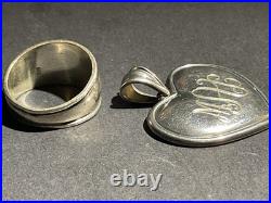 Vintage James Avery Silver Heart Pendant and Ring size 9 Monogrammed