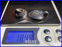 Vintage James Avery Silver Heart Pendant and Ring size 9 Monogrammed