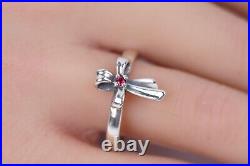 Vintage James Avery Sterling Silver 925 Ribbon Cross with Ruby Stone Ring Sz 8