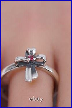 Vintage James Avery Sterling Silver 925 Ribbon Cross with Ruby Stone Ring Sz 8