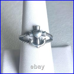 Vintage James Avery Sterling Silver Heart Anchor Ring Retired Rope Band Sz 8 5g