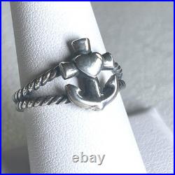 Vintage James Avery Sterling Silver Heart Anchor Ring Retired Rope Band Sz 8 5g