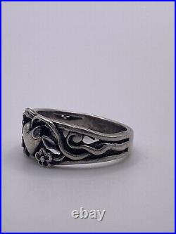 Vintage Retired James Avery Ring Heart Flowers Scroll Sterling Silver Size 5.5