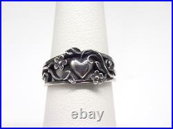 Vintage Retired James Avery Ring Heart Flowers Scroll Sterling Silver Size 6