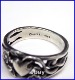 Vintage Retired James Avery Ring Heart Flowers Scroll Sterling Silver Size 6