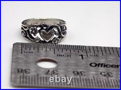 Vintage Retired James Avery Ring Heart Flowers Scroll Sterling Silver Size 6