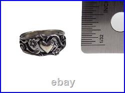 Vintage Retired James Avery Ring Heart Flowers Scroll Sterling Silver Size 6