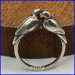 Vintage retired James Avery sterling 3D love birds nuzzling ring 5